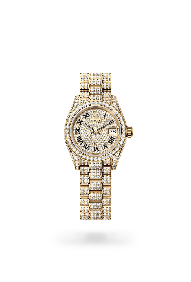 Rolex Lady-Datejust in 18 ct yellow gold with case sides and lugs set with diamonds, M279458RBR-0001 - Time Avenue