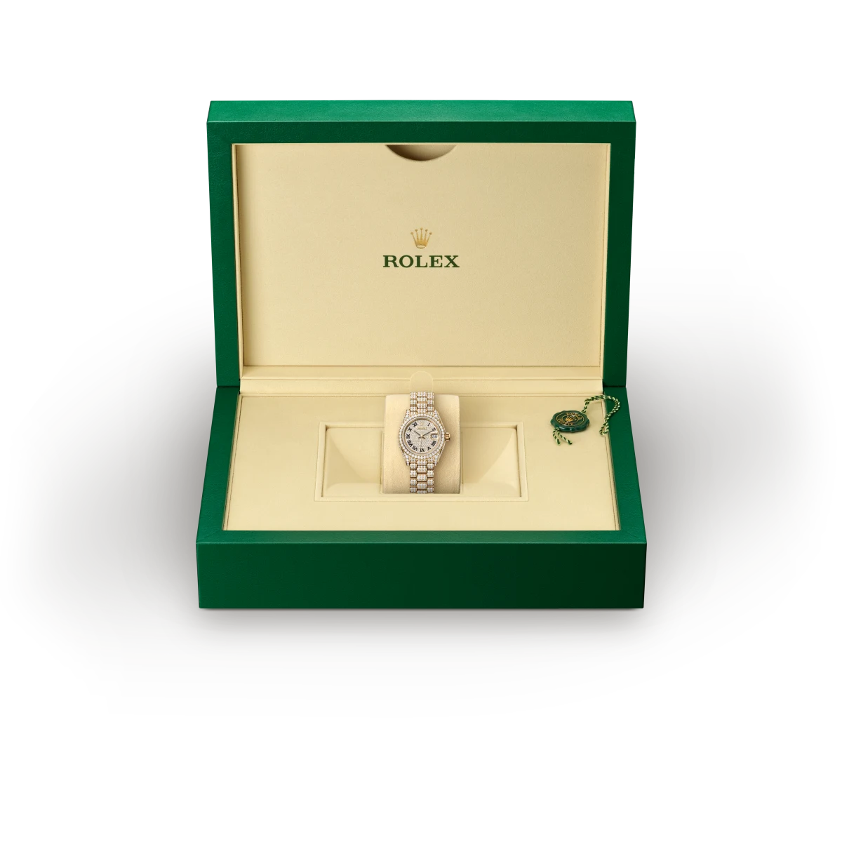 Rolex Lady-Datejust in 18 ct yellow gold with case sides and lugs set with diamonds, M279458RBR-0001 - Time Avenue